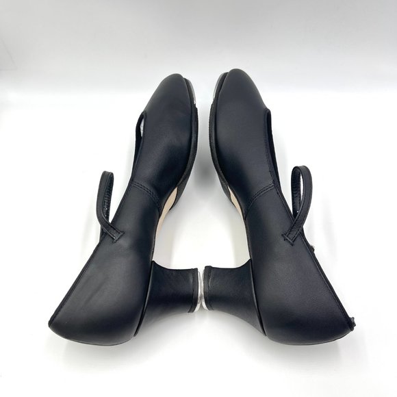 11W 11 WIDE Capezio #561 Jr Footlight‎ 1.5" Black Leather Tap Dance Shoes Heels - Picture 5 of 11